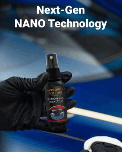 NuraFix Nano Scratch Remover being applied to a car by a hand wearing a protective glove